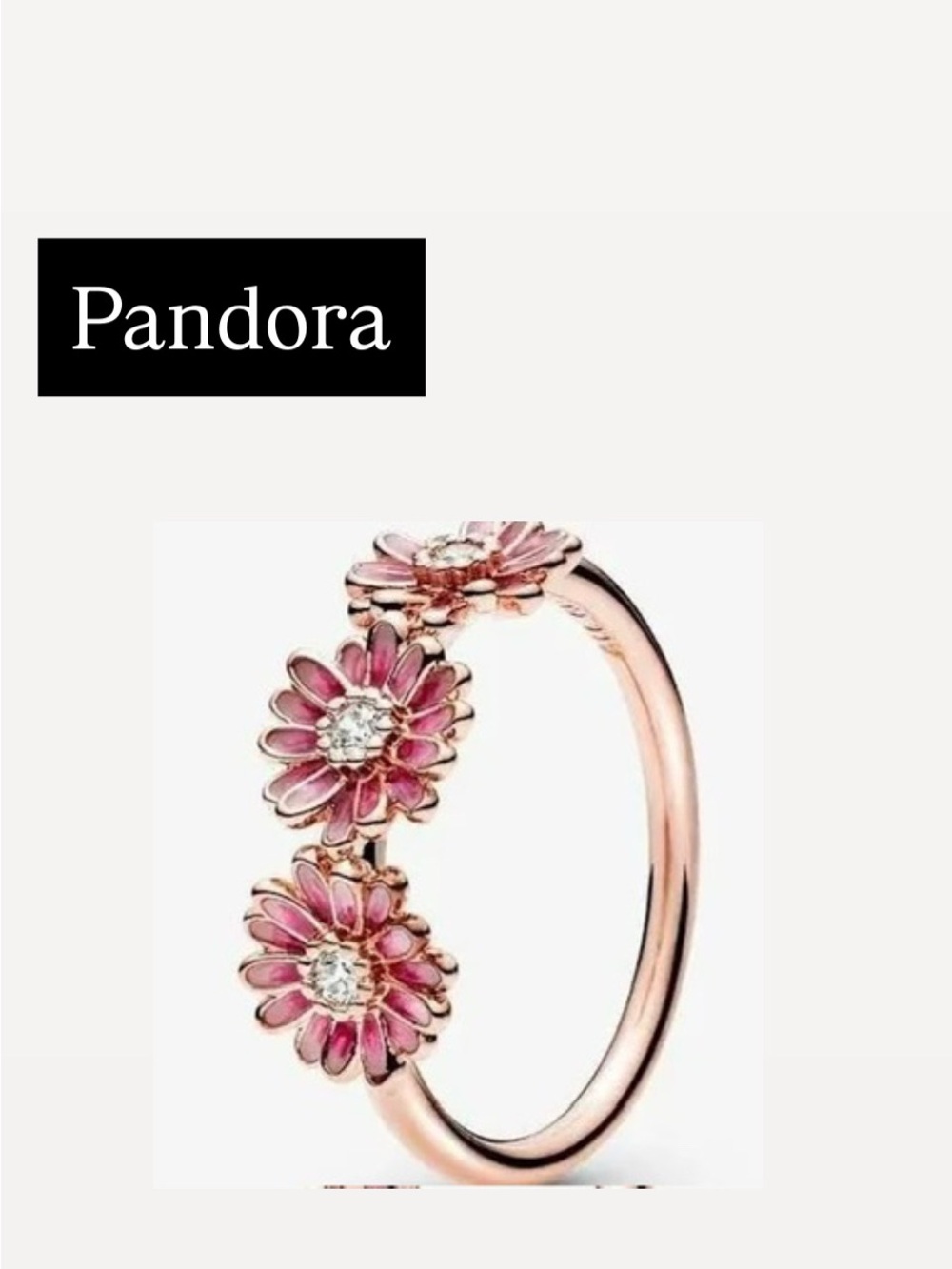 Pandora Rose-Tone Pink Daisy Trio Ring Sz 6.5 NIB
